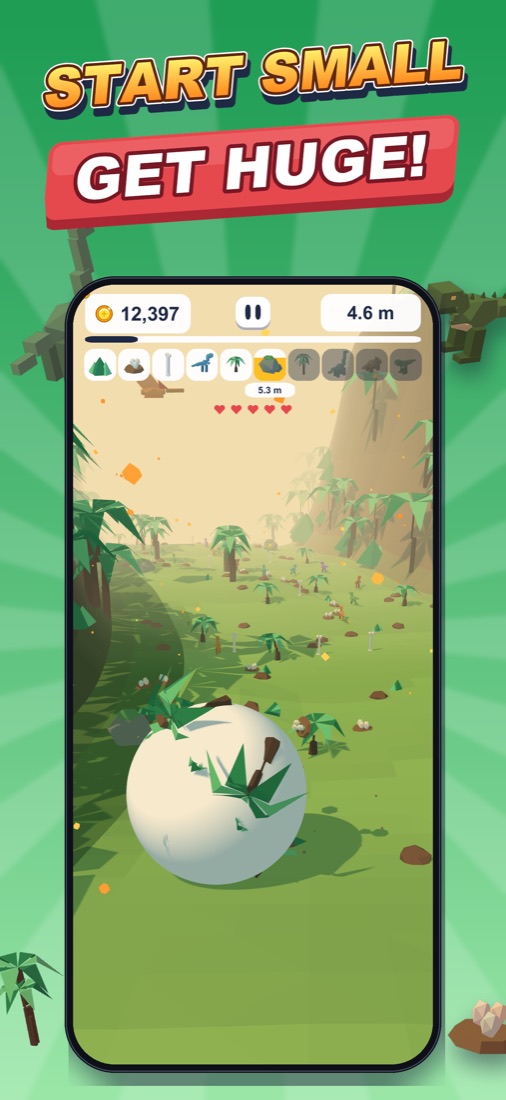 Start small, get huge: a ball rolling down a palm-lined hill
